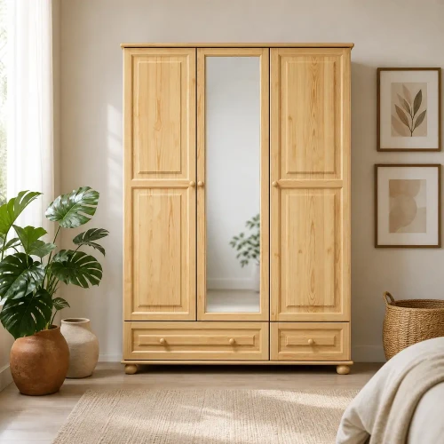 Szafa sosnowa 3 drzwiowa z lustrem 133 cm (nr kat 65b)